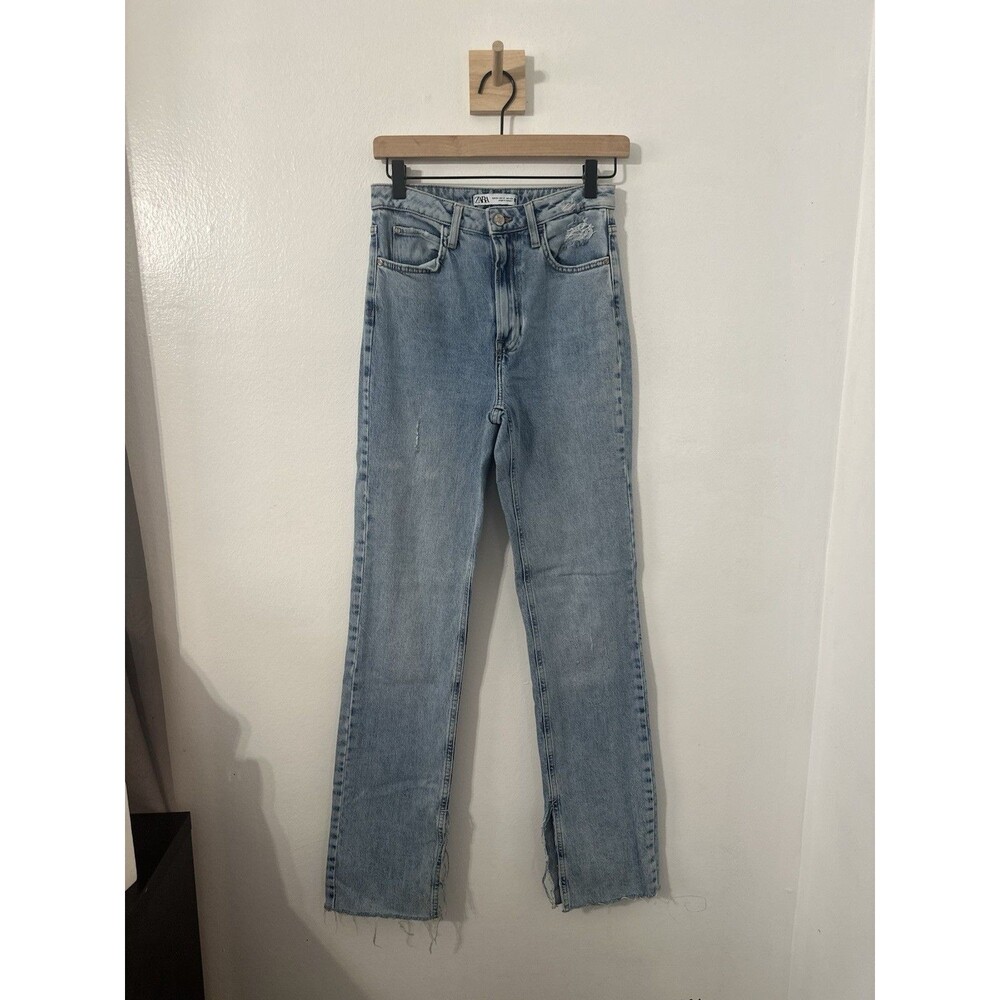 Zara Women’s Light Wash Denim Straight Leg Split Hem Sz 2 Casual